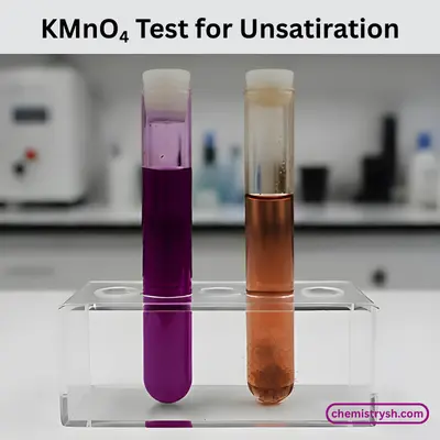 Test tubes representing KMnO₄Test and indicating positive test by formation of brown precipitates.