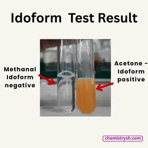 Test tubes representing the positive and negative idoform test result from lab performed test.