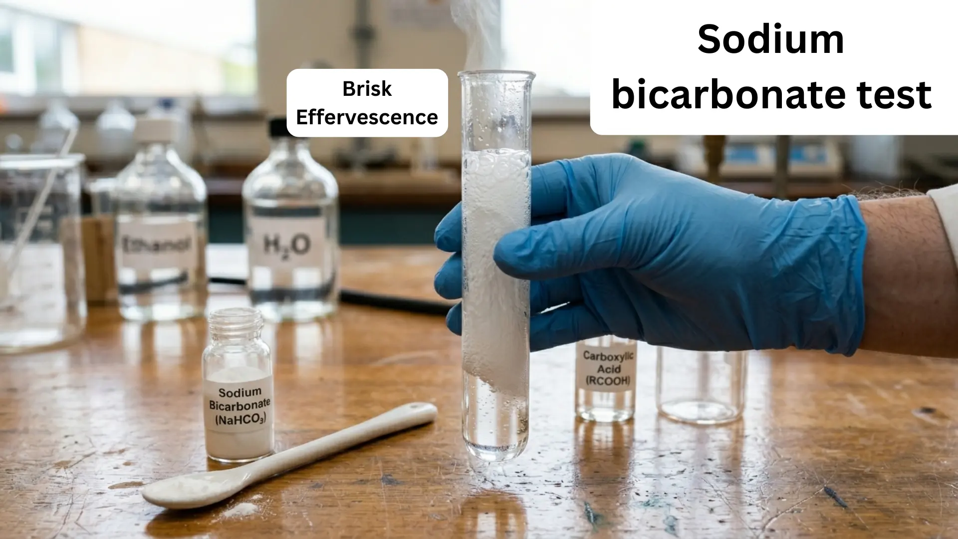Compound upon reaction with sodium bicarbonate NaHCO₃ show brisk effervescence due to the release of carbon dioxide CO₂. 